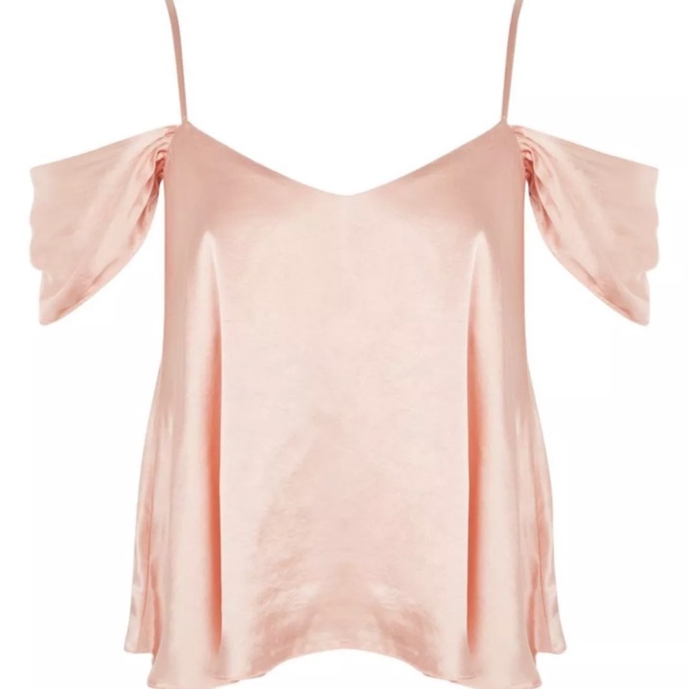 NWT Topshop Satin Rouleau Cold Shoulder Pink Top
